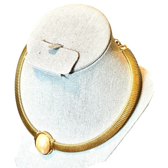 Vintage Christian Dior 1980s Omega Choker. Featuring Faux Pearl Focal Piece.